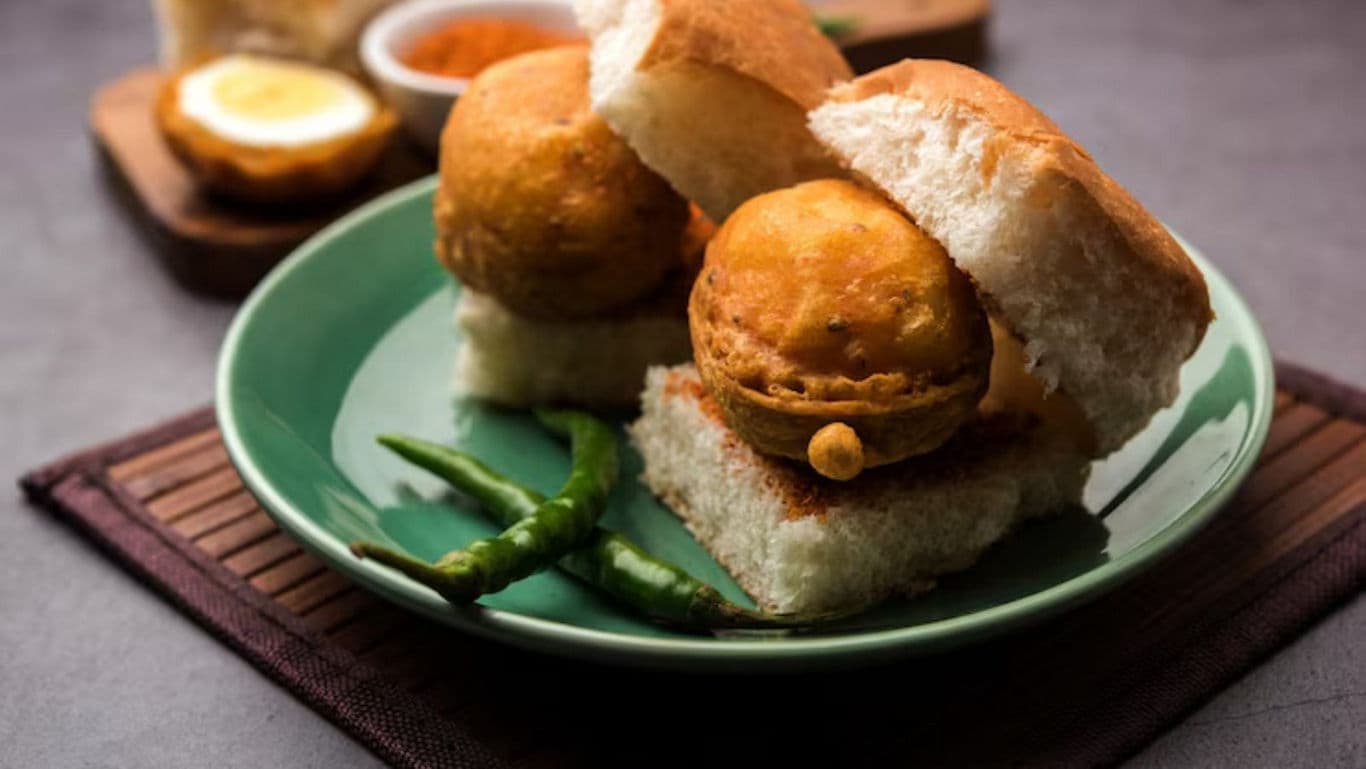Traditional Indian Vada Pav with Green Chilies