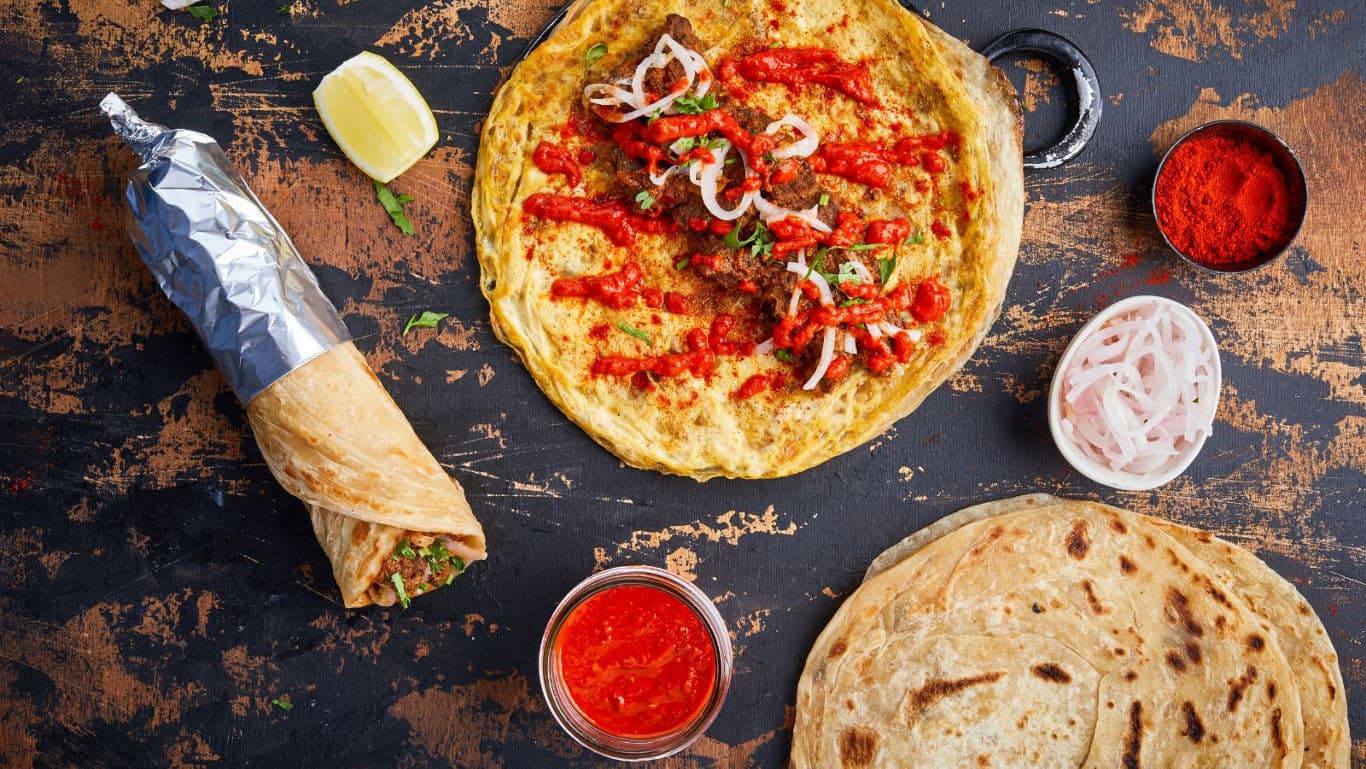 Delicious wraps and flatbread with toppings