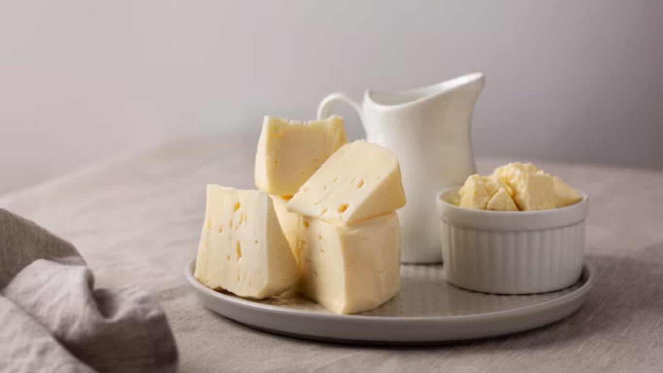 Assorted Cheese with Creamer on Plate
