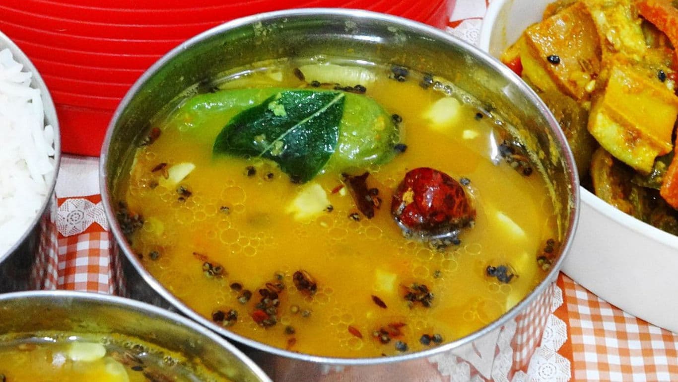 Traditional Indian Lentil Soup in Steel Bowl