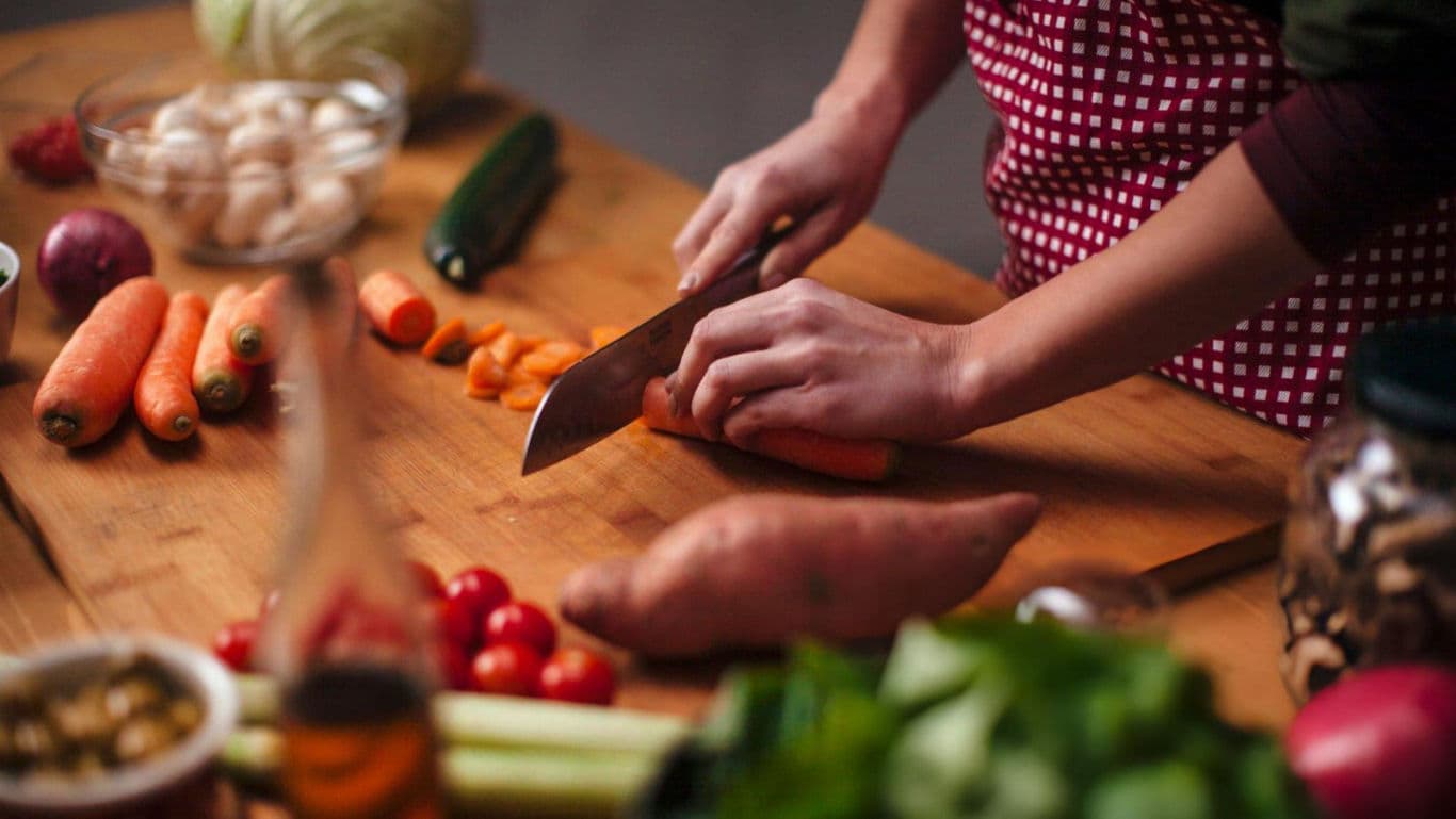 vegetables being sliced.