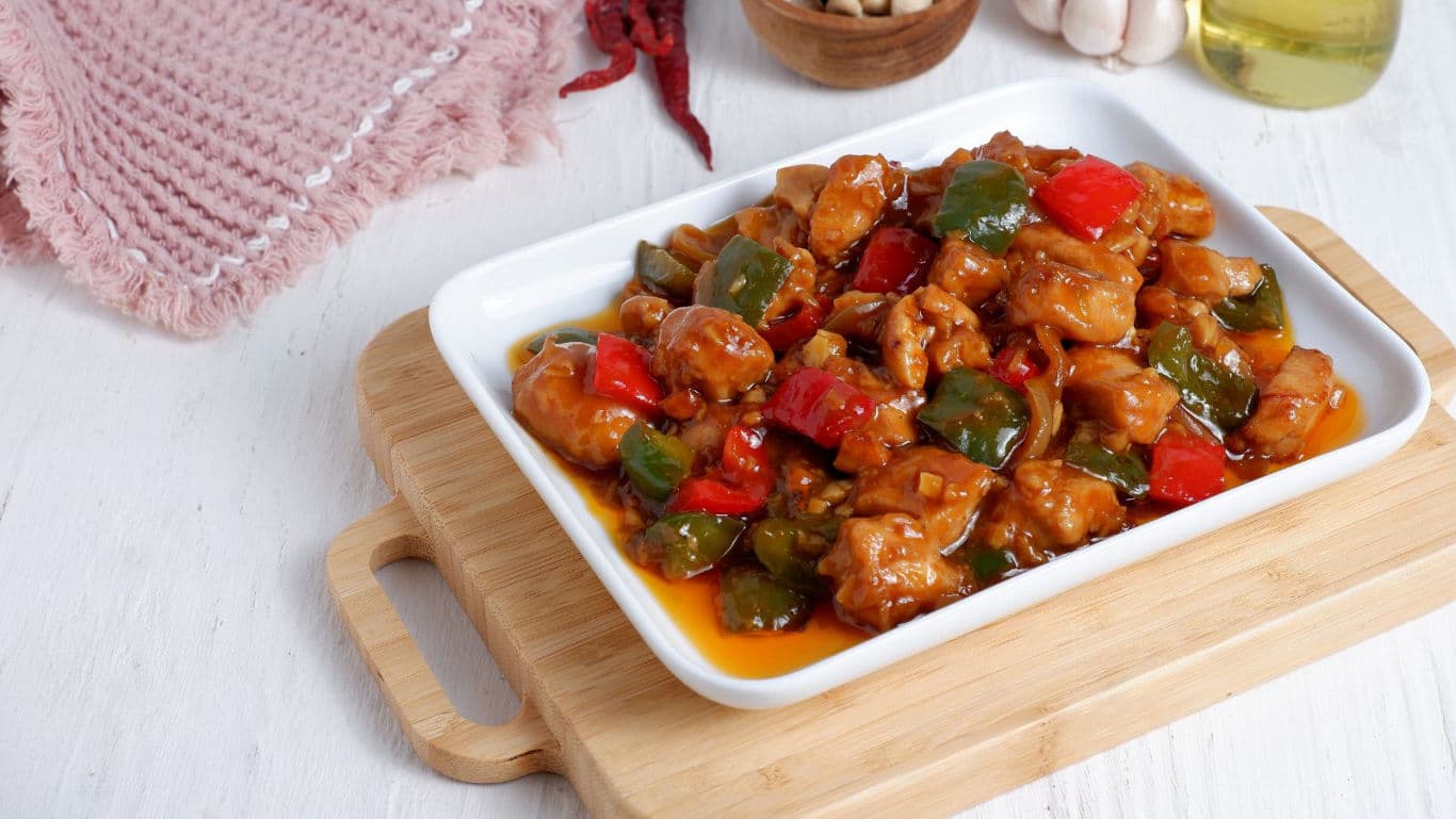 Sweet and sour chicken with peppers