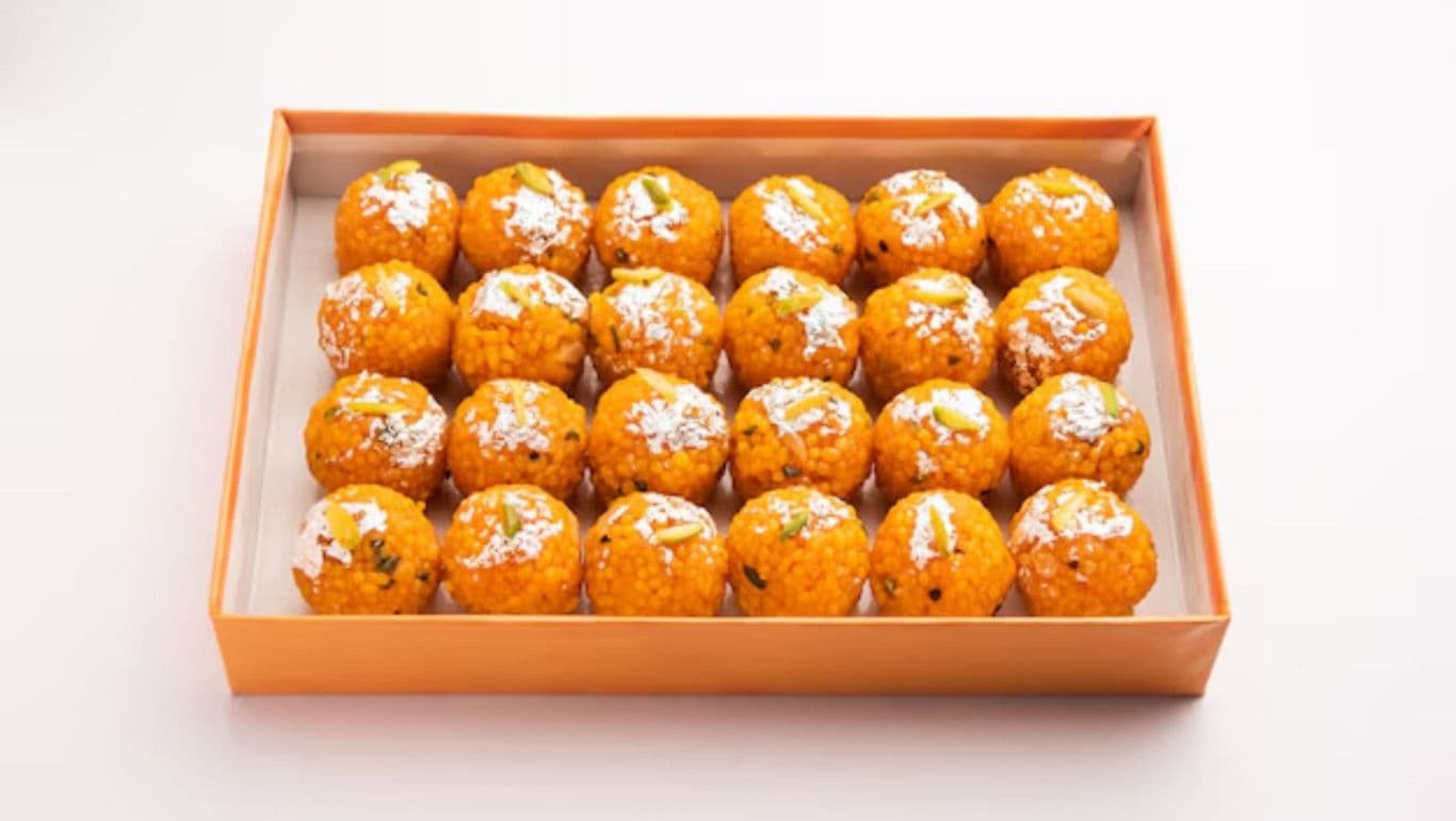 Box of traditional Indian sweet ladoos