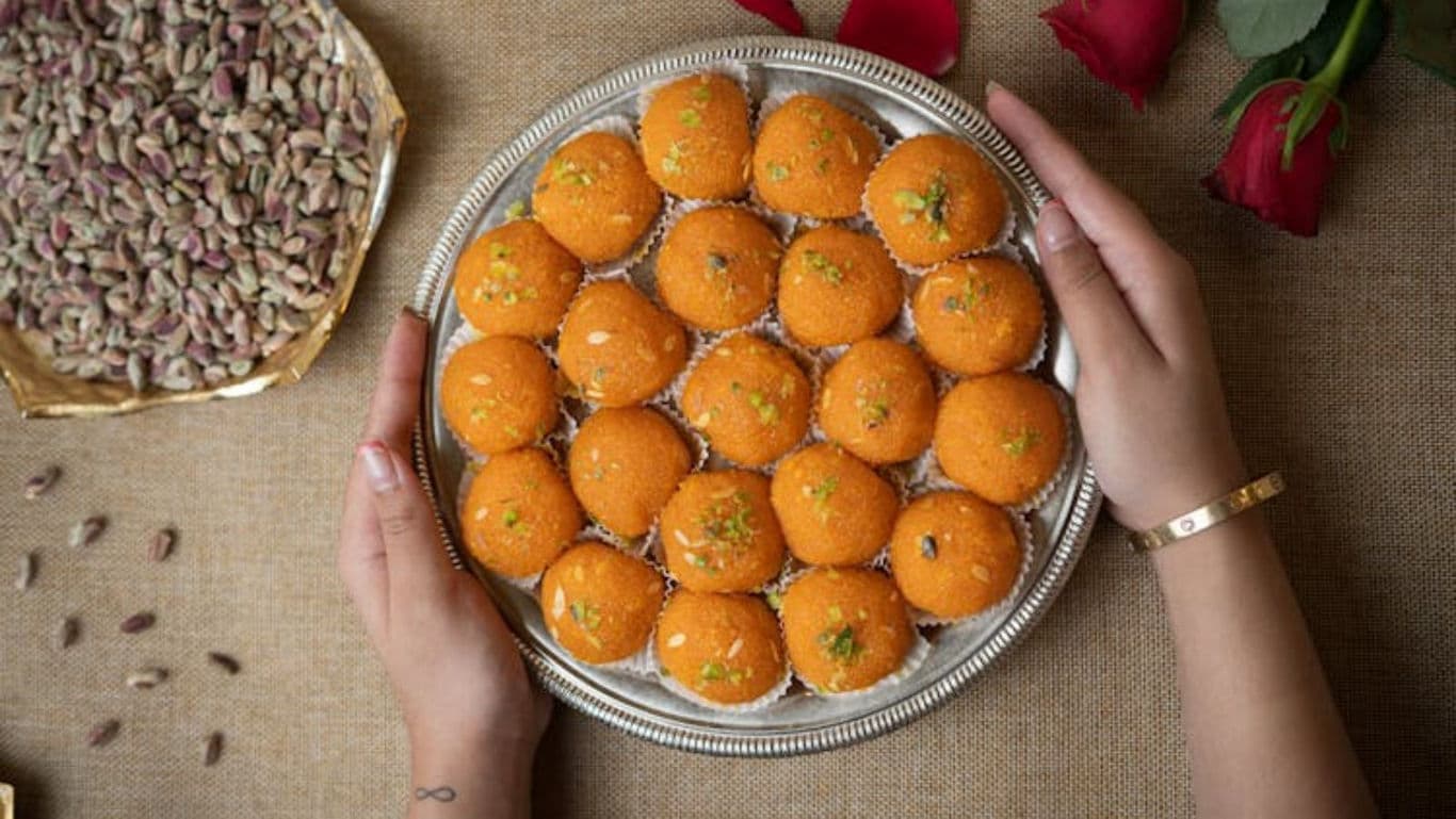 Traditional Indian sweets on silver tray