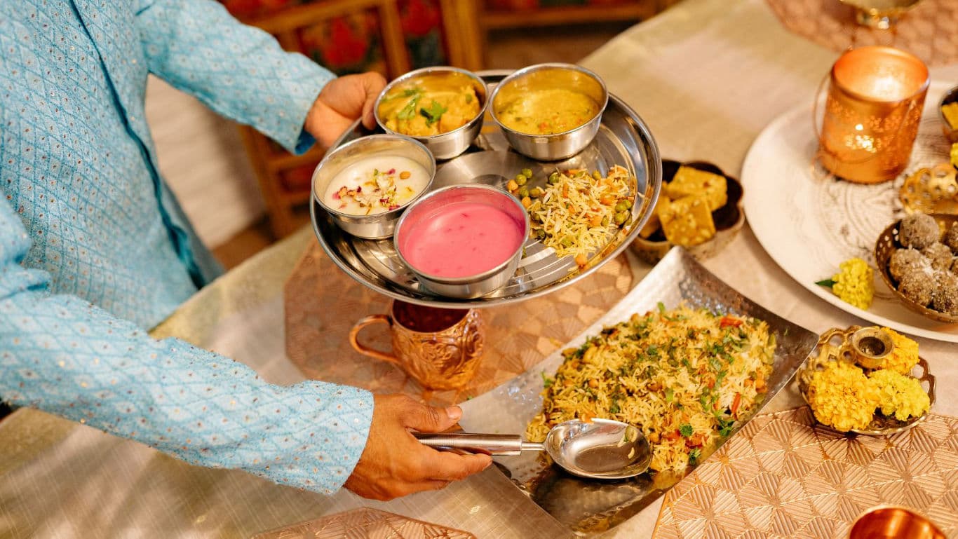 Traditional Indian meal served on festive table