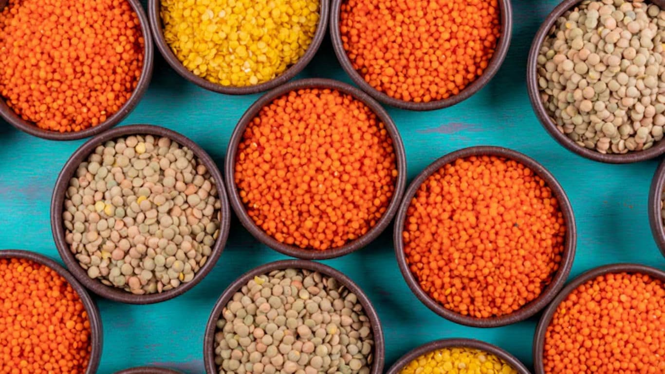 Assorted Lentils and Grains in Bowls