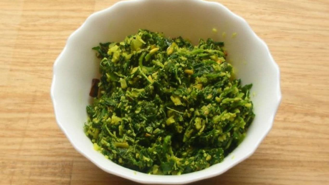 Kerala-style thoran made with spinach and crushed coconut