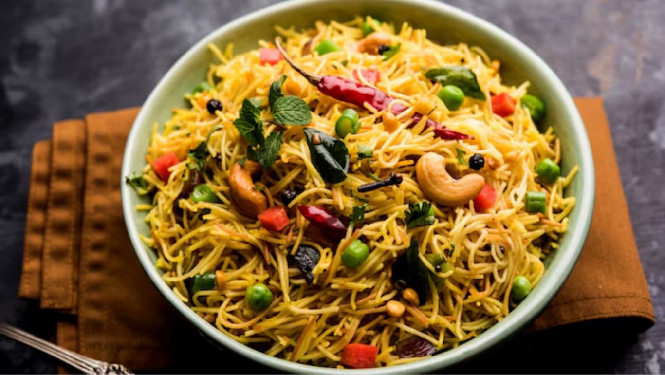 Colorful bowl of Indian vermicelli noodles