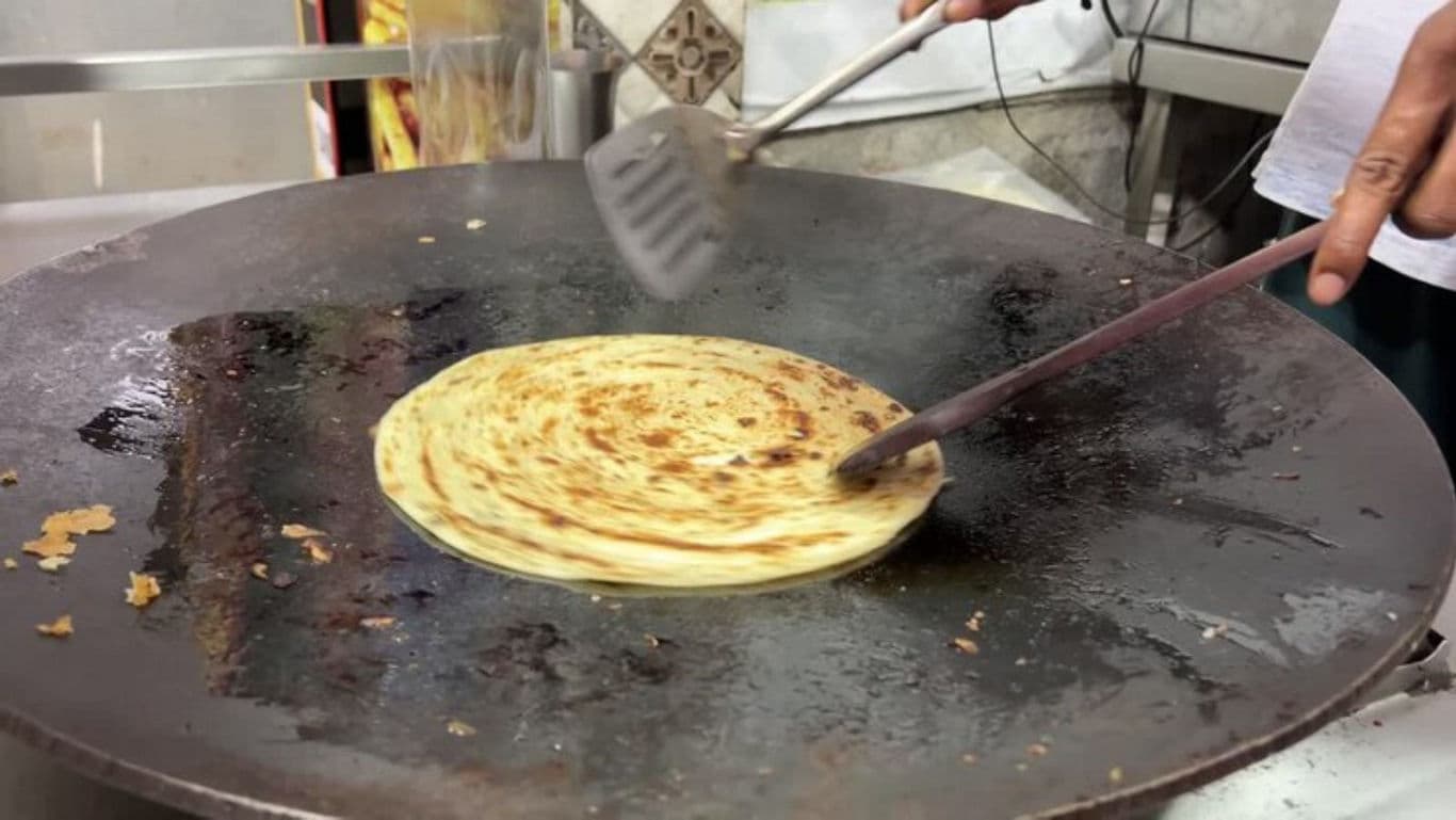 Flatbread cooking on a hot griddle