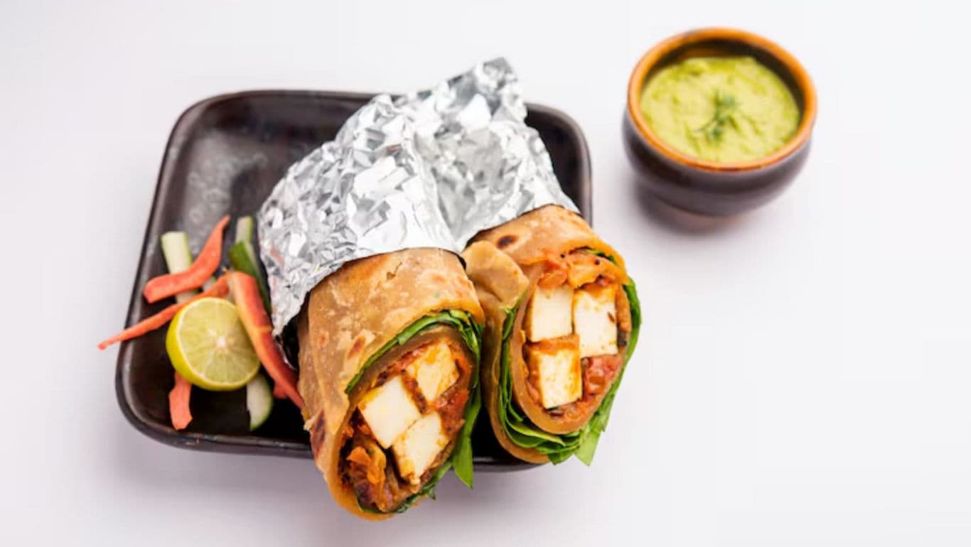 Paneer wrap with chutney and salad