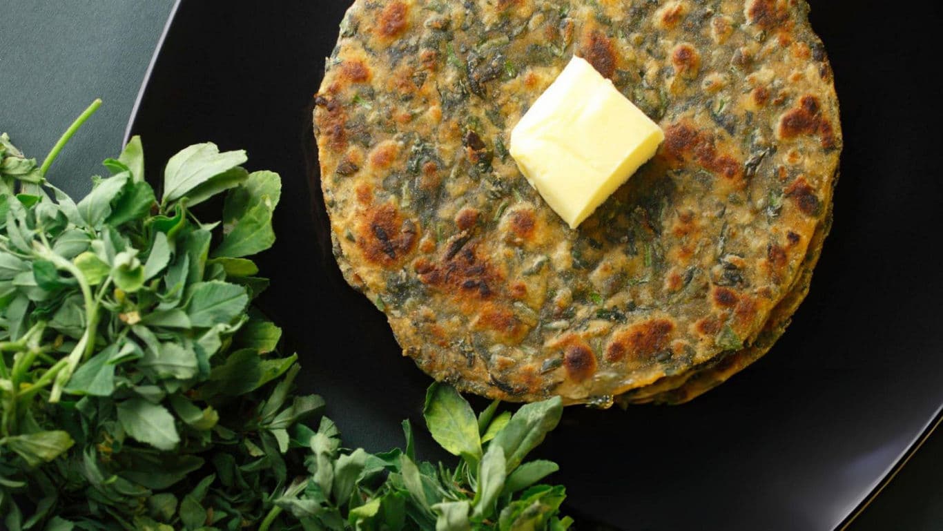 Fresh fenugreek flatbread with butter