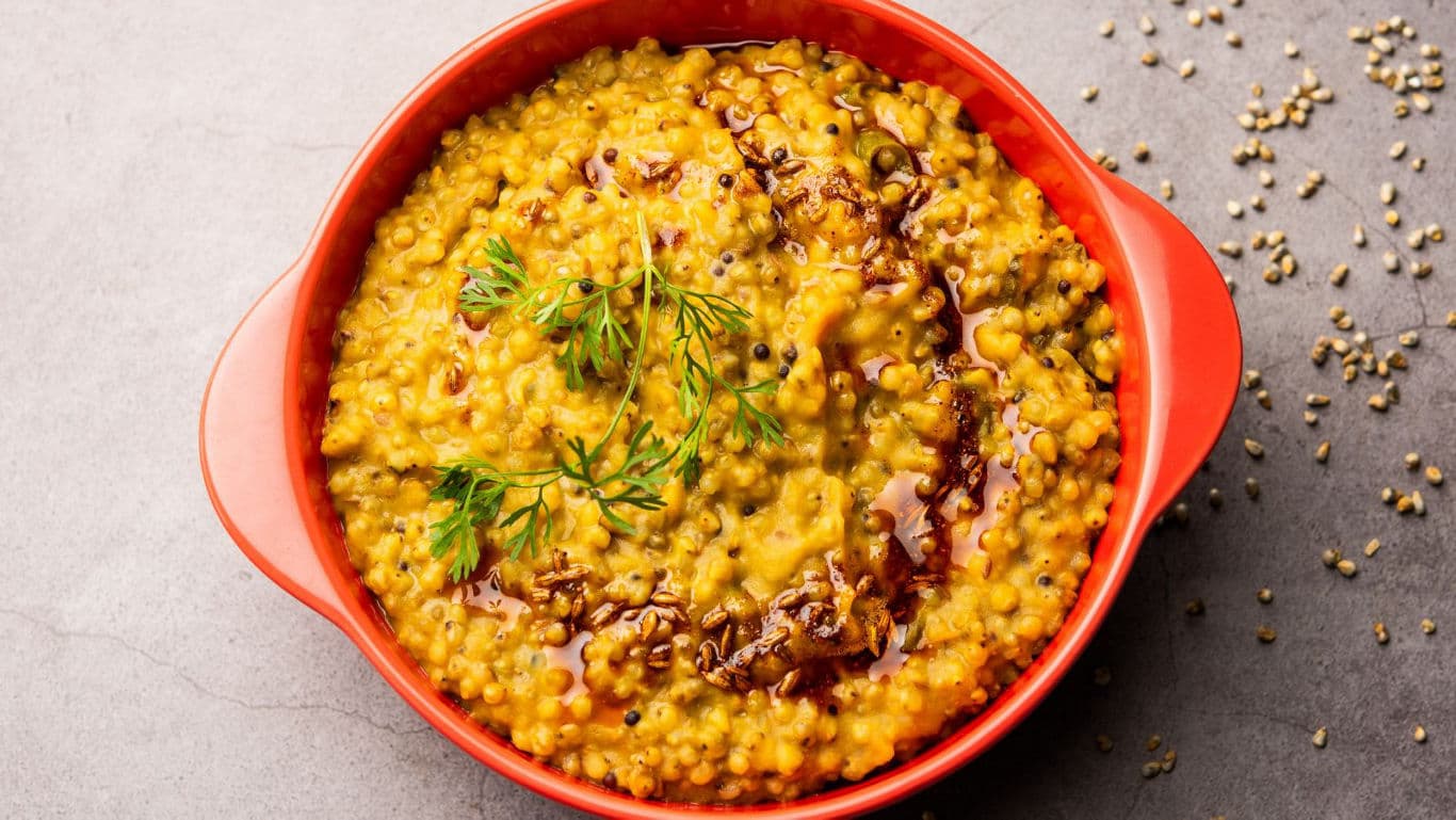 Indian Lentil Curry in Red Bowl