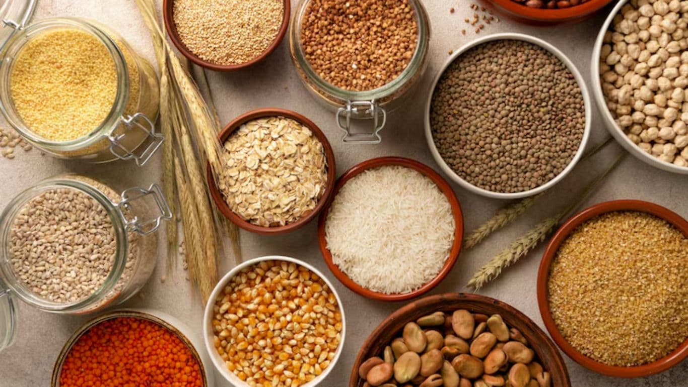 Assorted Grains and Legumes in Bowls