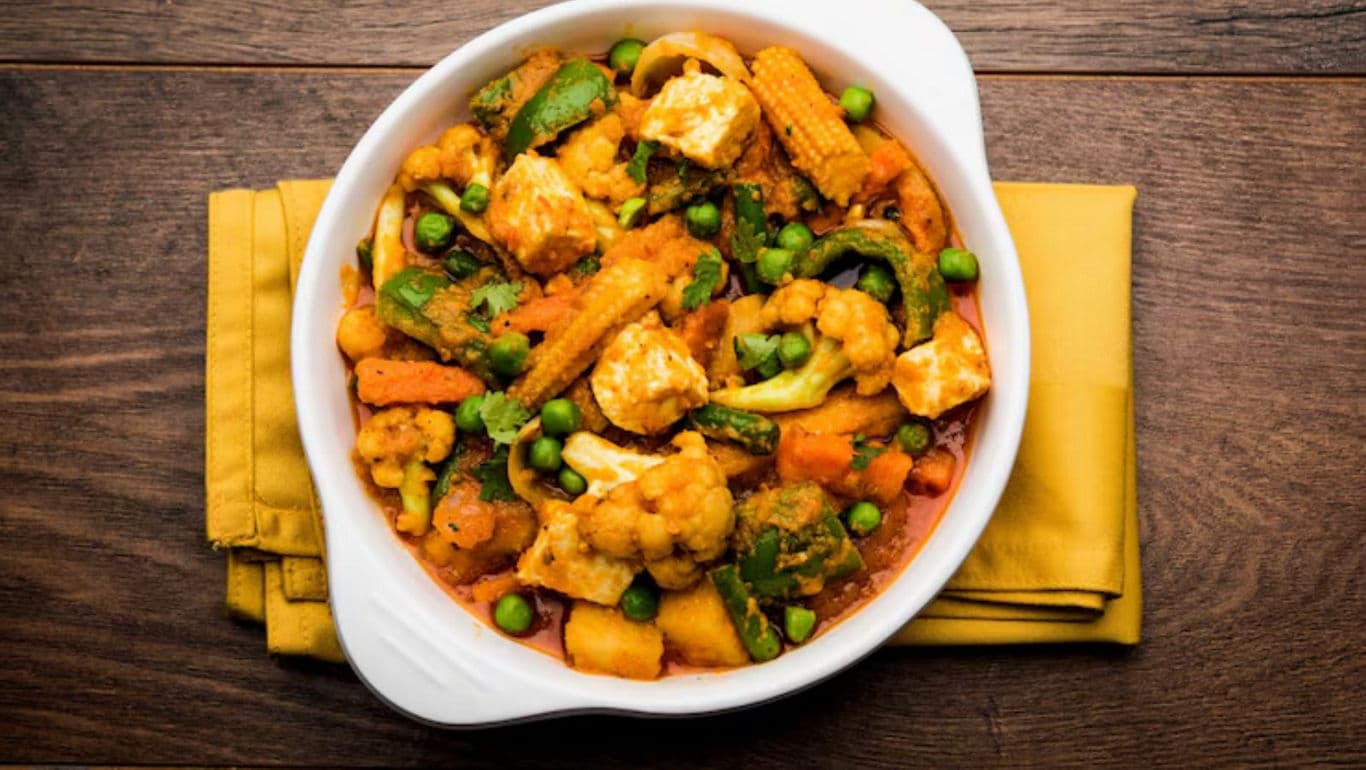 Mixed Vegetable Curry in White Bowl