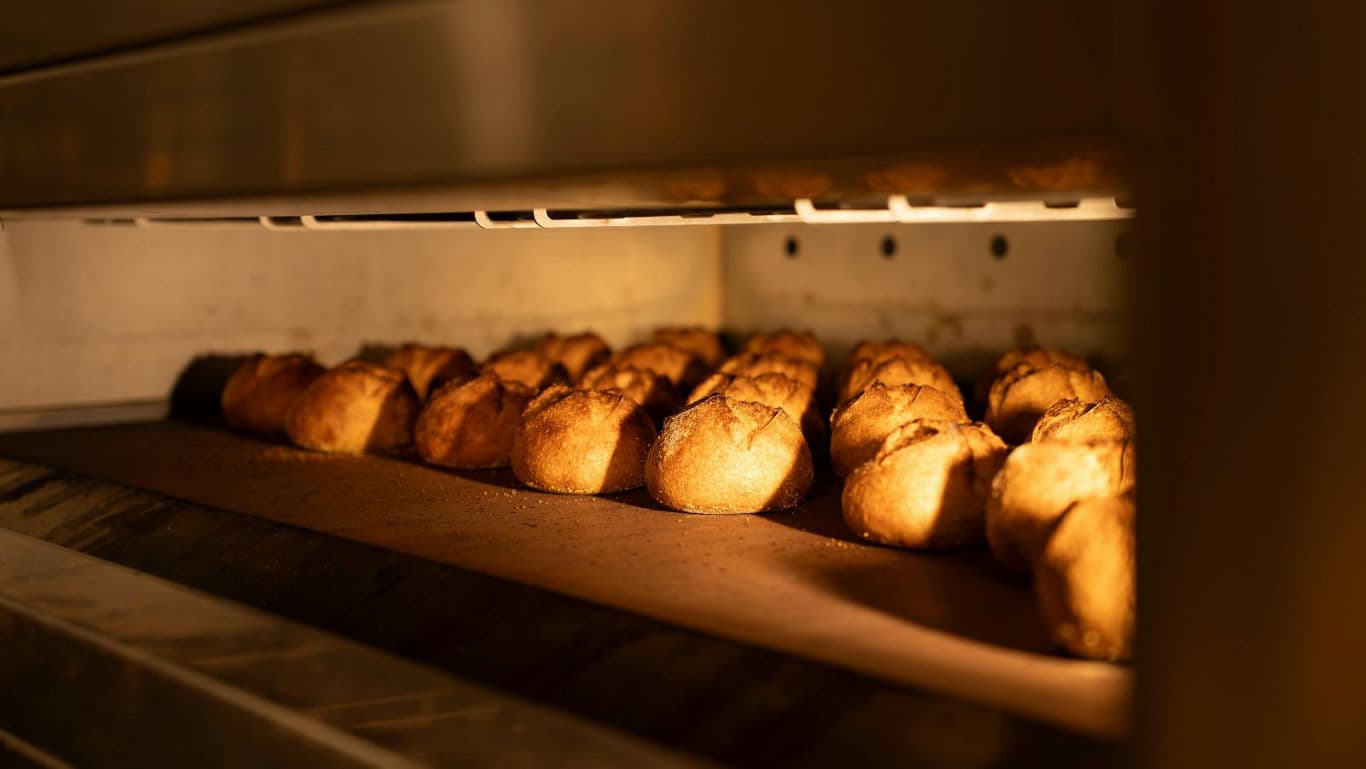 Freshly Baked Bread in Industrial Oven