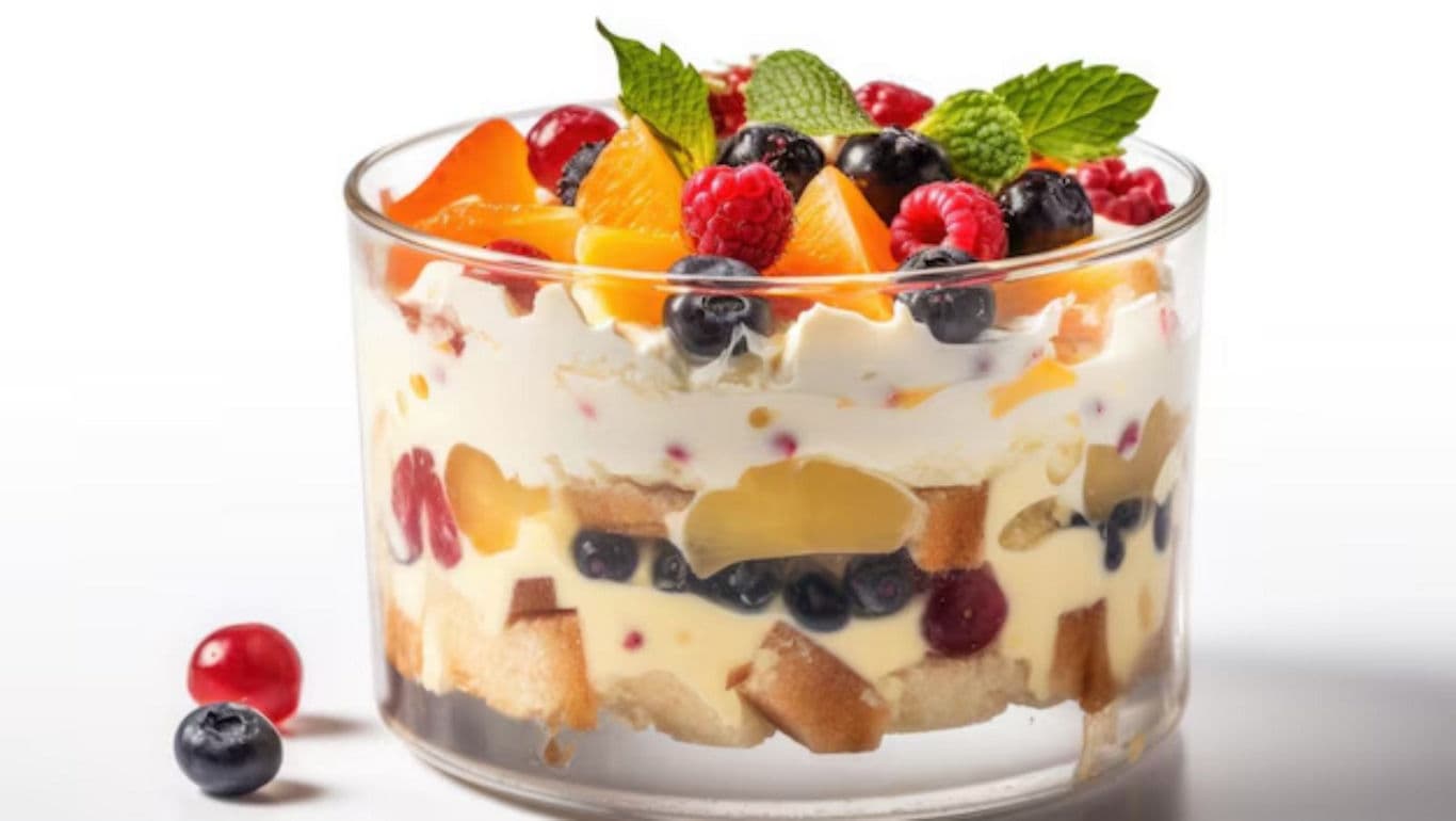 Layered Fruit Trifle in Glass Bowl