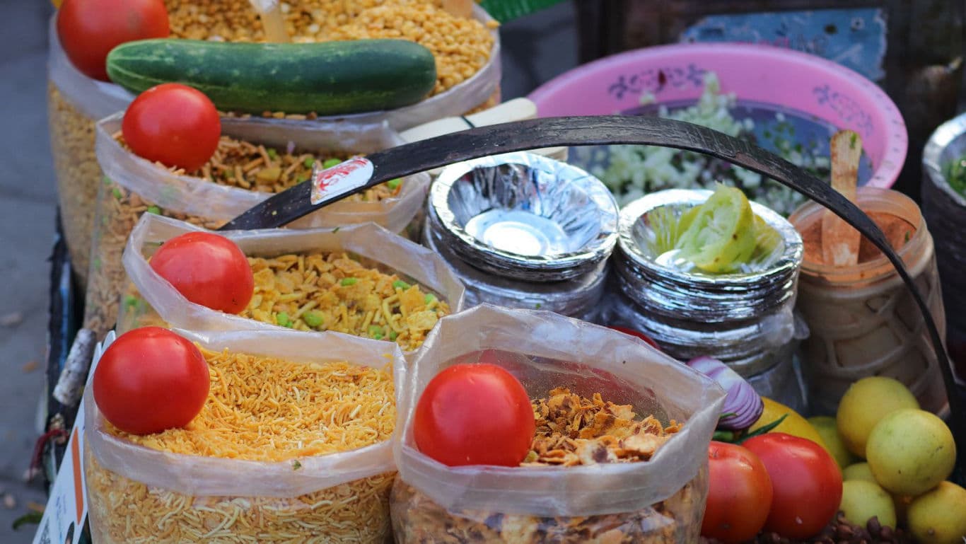 Street food display with fresh ingredients