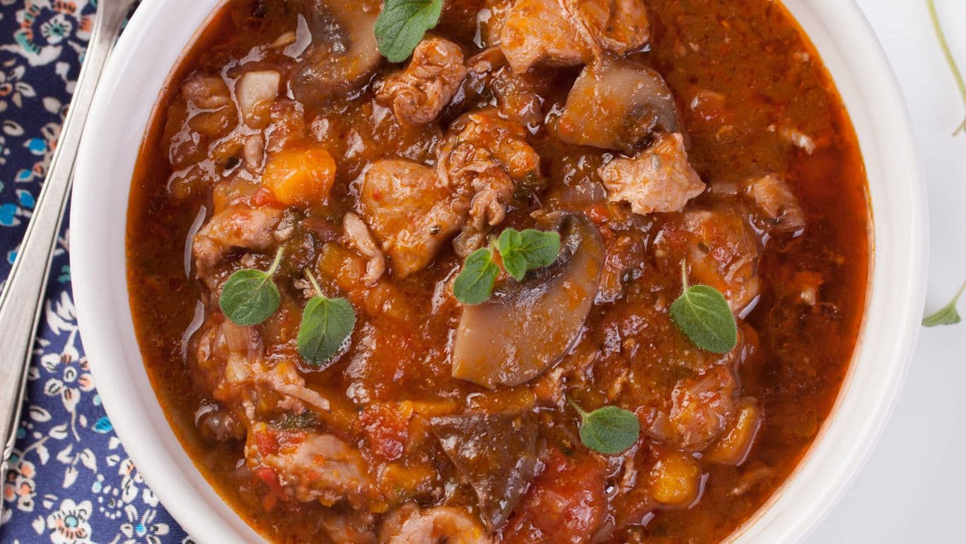 Hearty stew with vegetables and herbs