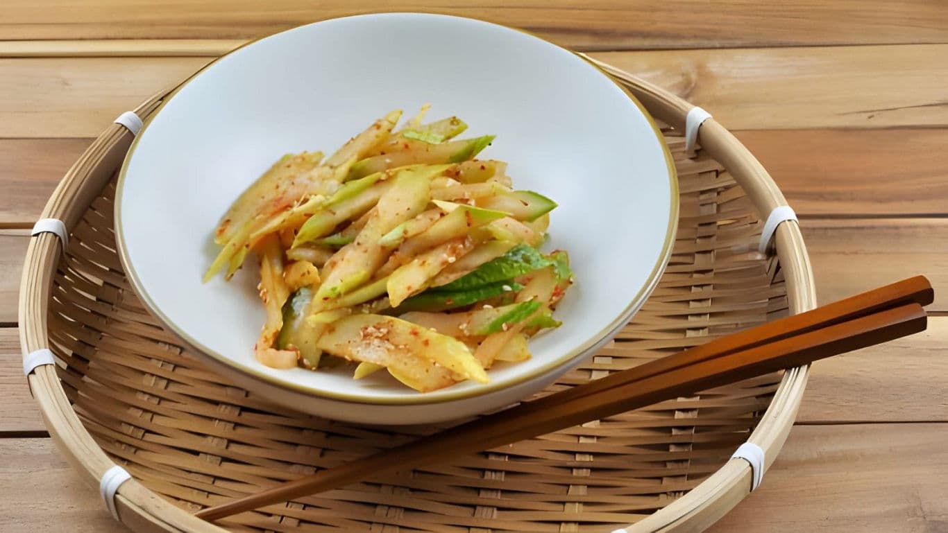 Spicy Celery Salad in White Bowl