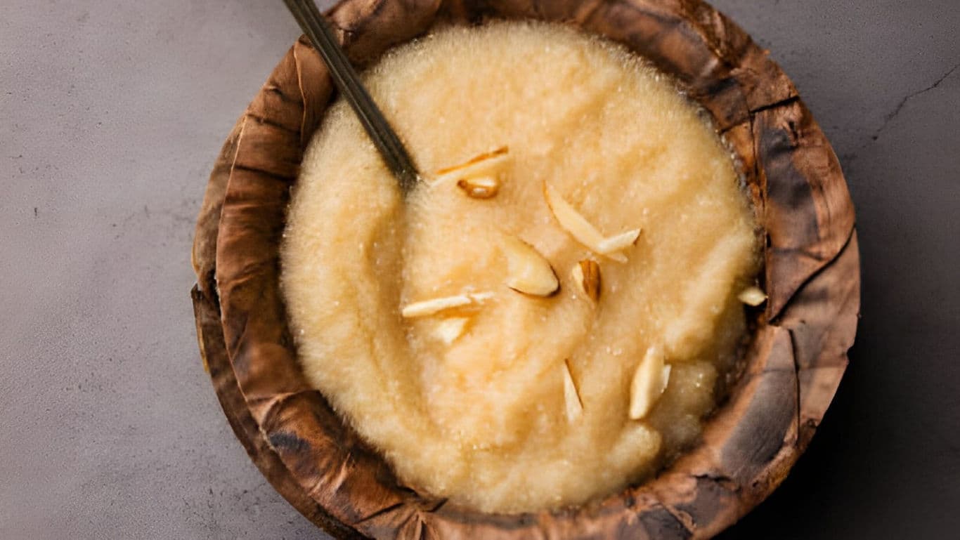 Traditional semolina dessert with almonds
