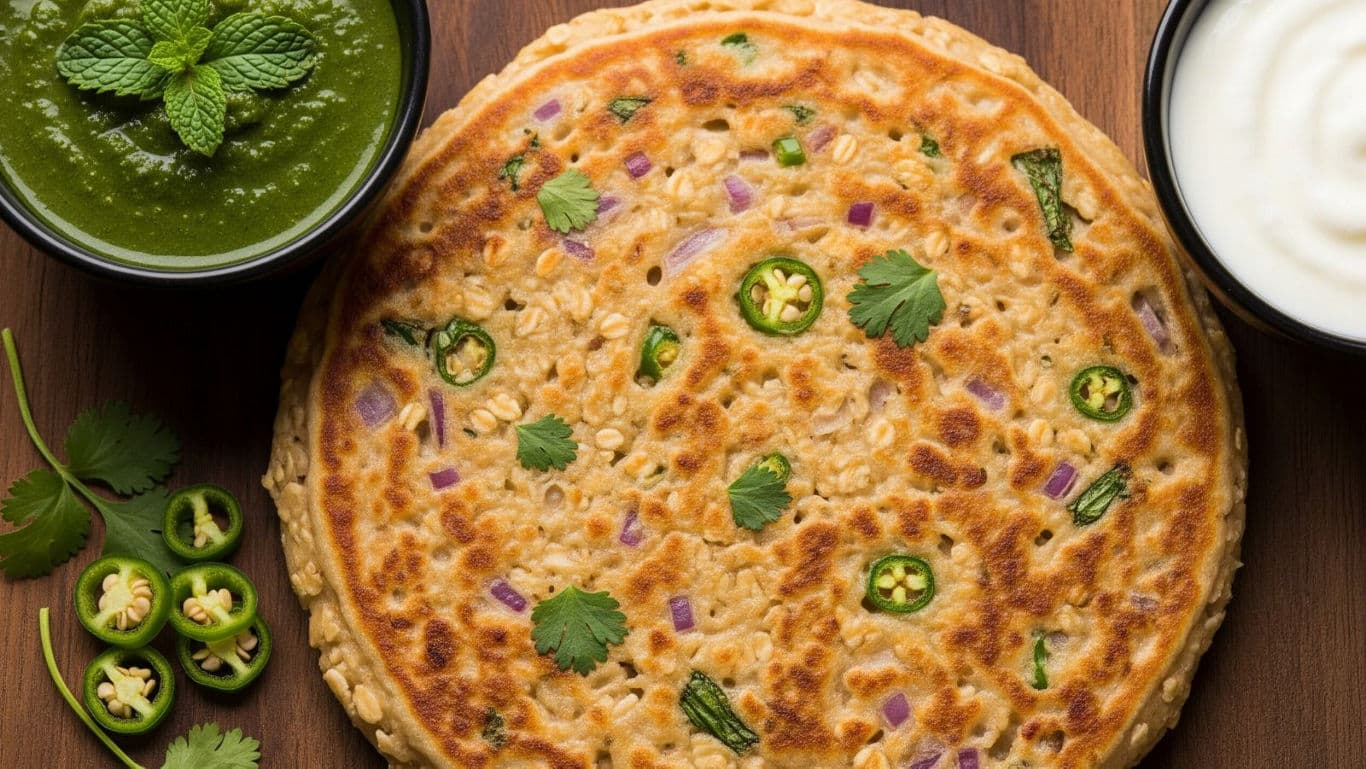 Savory pancake with chutney and yogurt