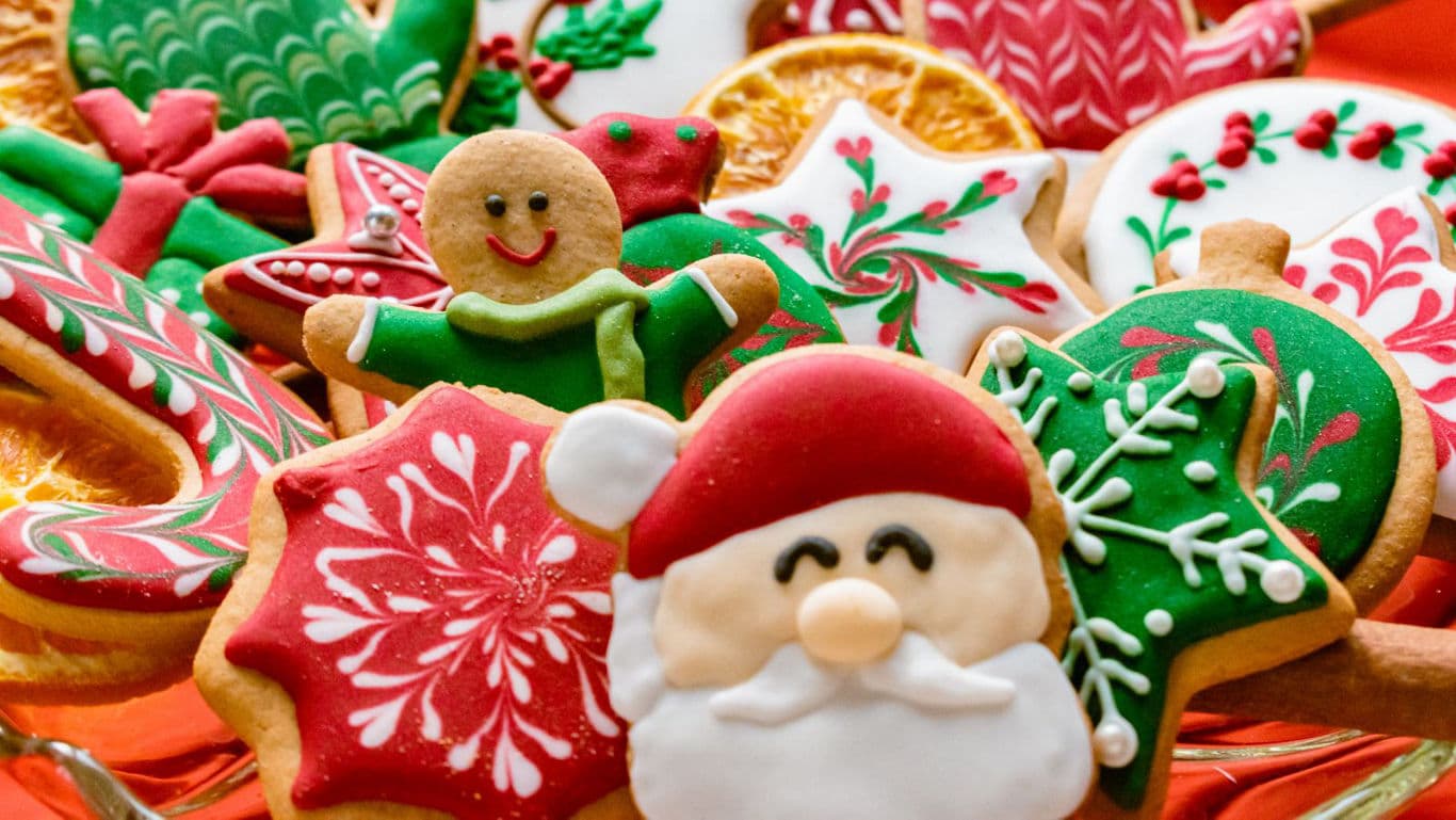 Festive Christmas-themed decorated cookies