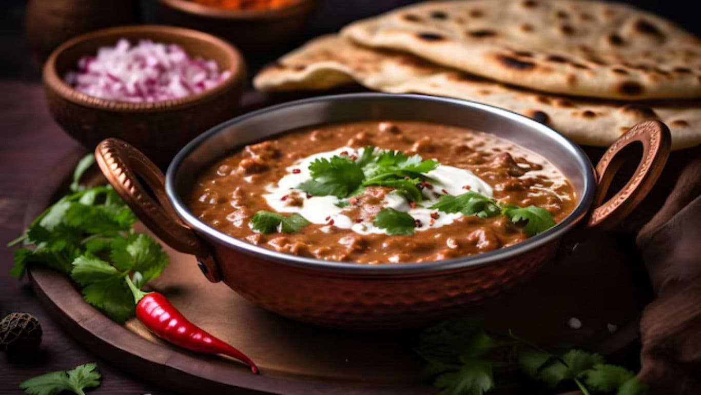 Traditional Indian curry with naan bread