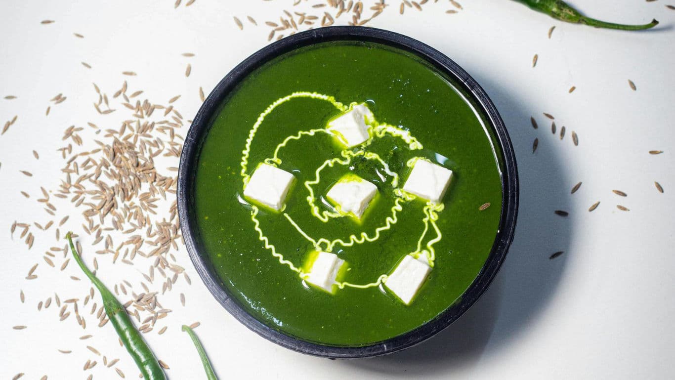 Spinach curry with paneer and spices
