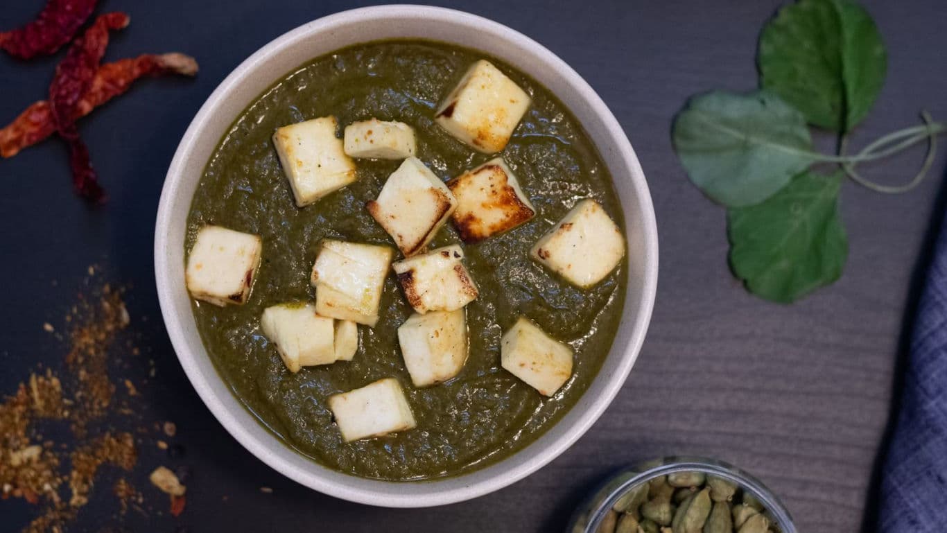 Bowl of Palak Paneer with Spices