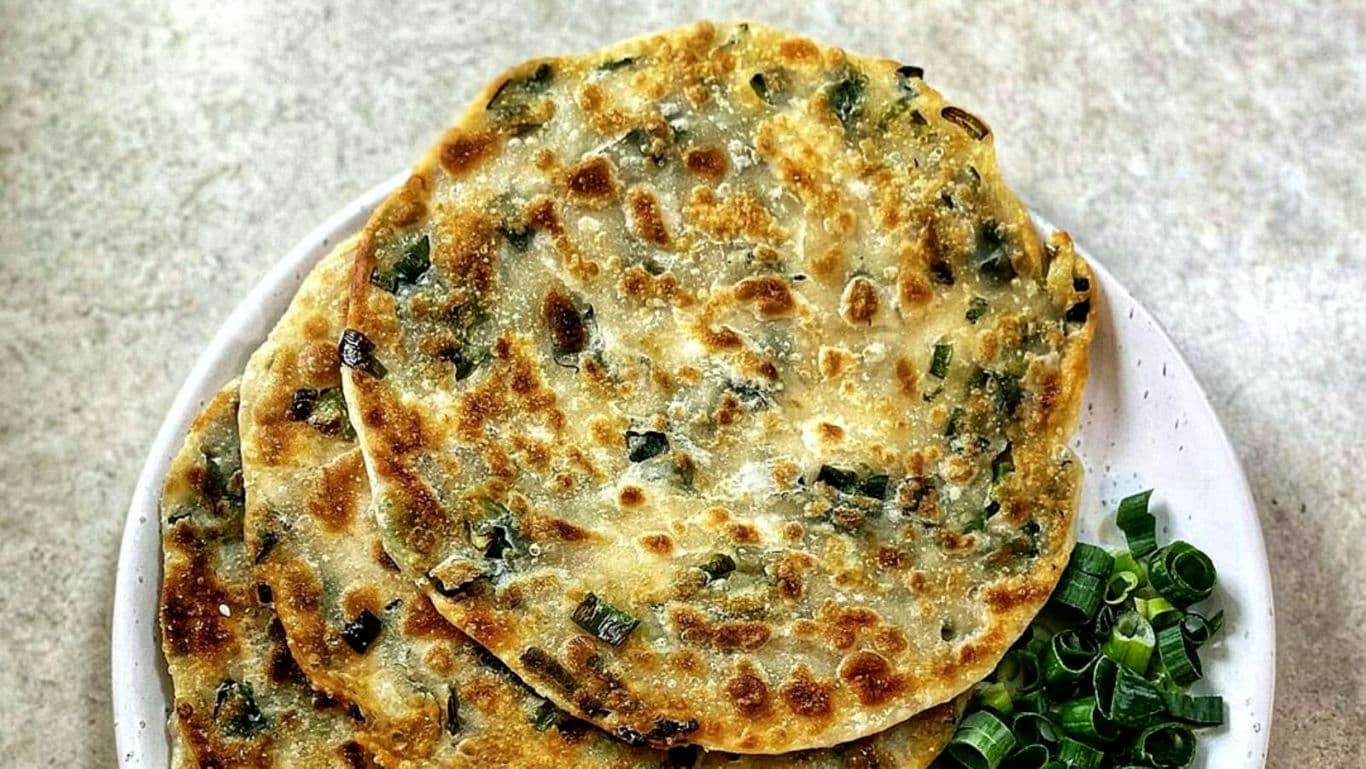 Crispy Scallion Pancakes on White Plate