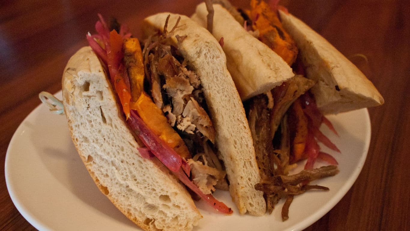 Pulled Pork Sandwiches with Pickled Vegetables on Plate