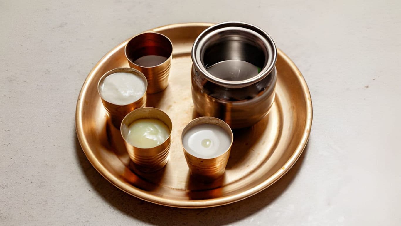 Traditional Brass Cups with Dairy Items