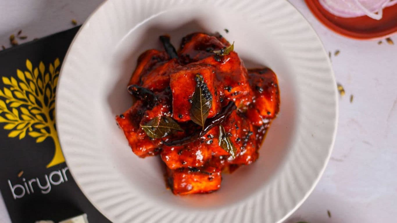 Spicy paneer dish with curry leaves