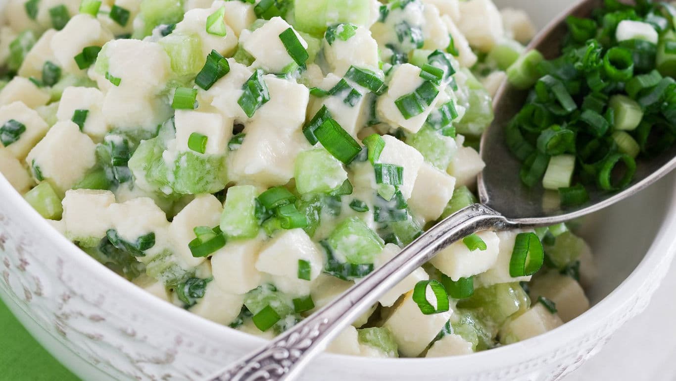 Fresh potato salad with green onions