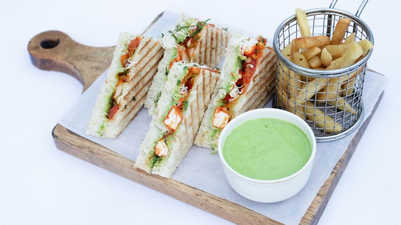 Grilled sandwiches with fries and dip