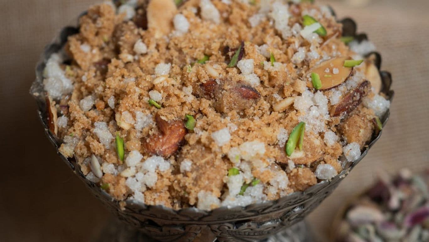 Traditional dessert with nuts and sugar crystals