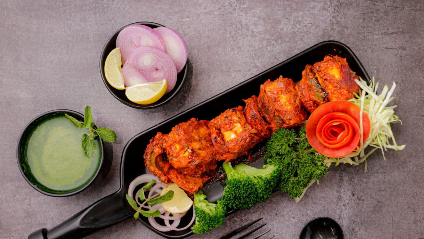 Grilled Paneer Skewers with Fresh Garnish