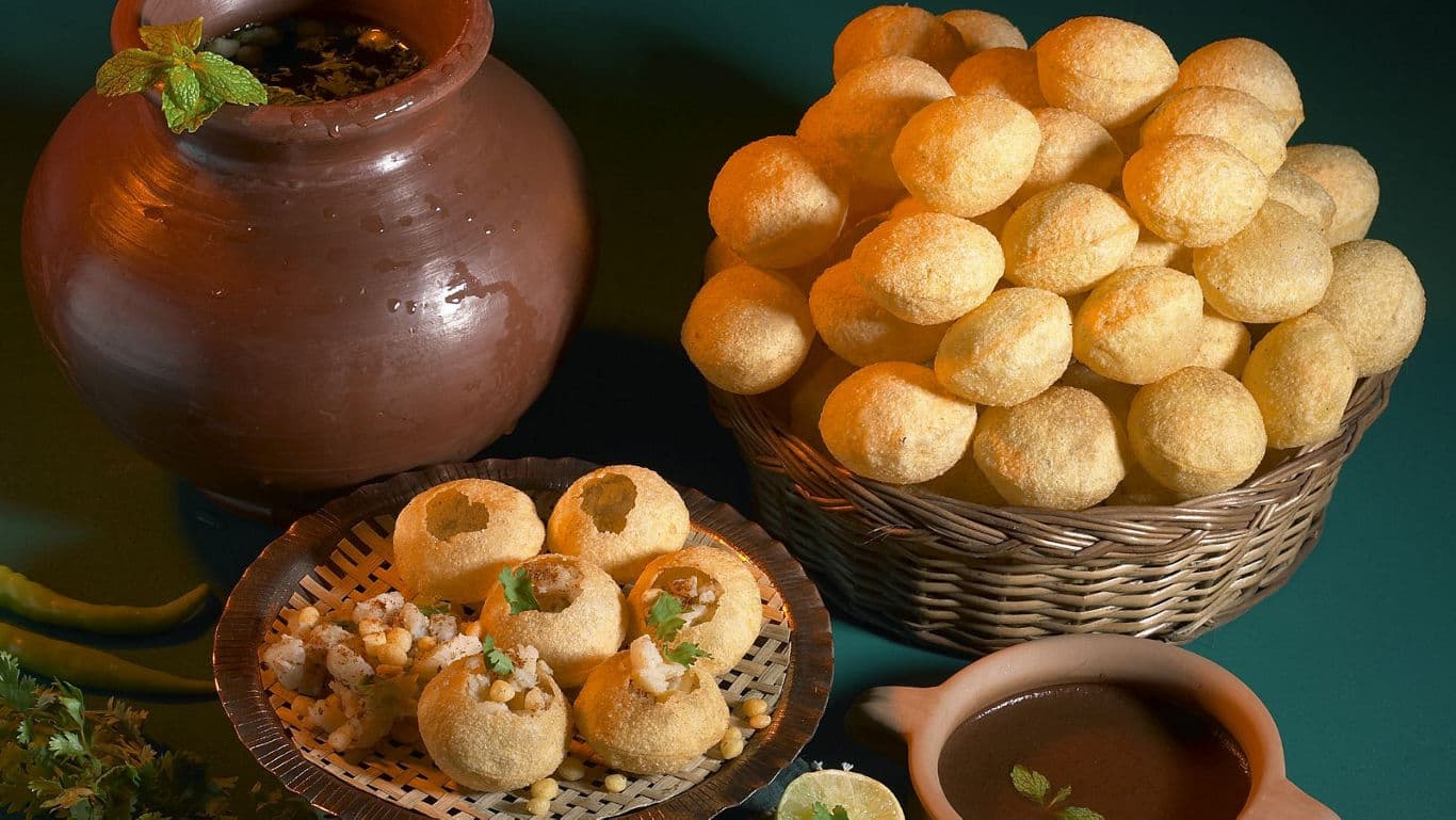 Traditional Indian Pani Puri Snack Display