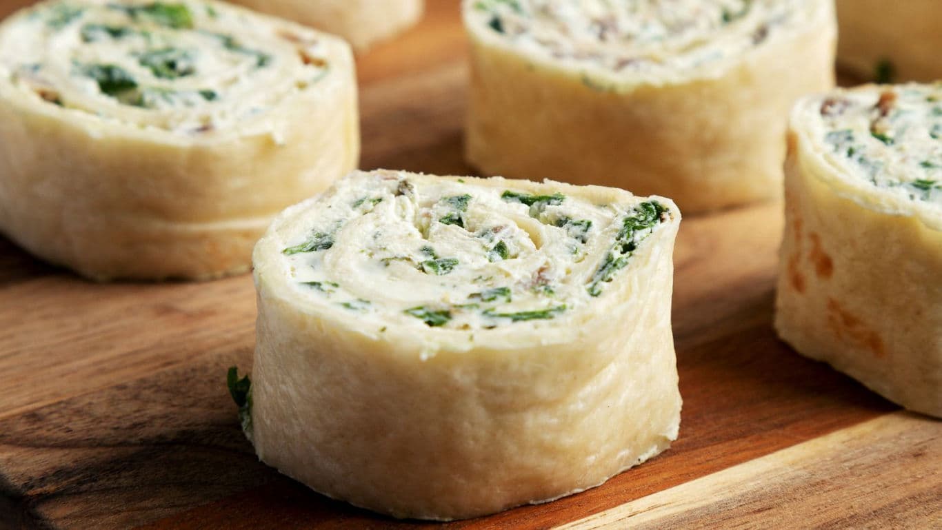 Close-up of savory tortilla pinwheels