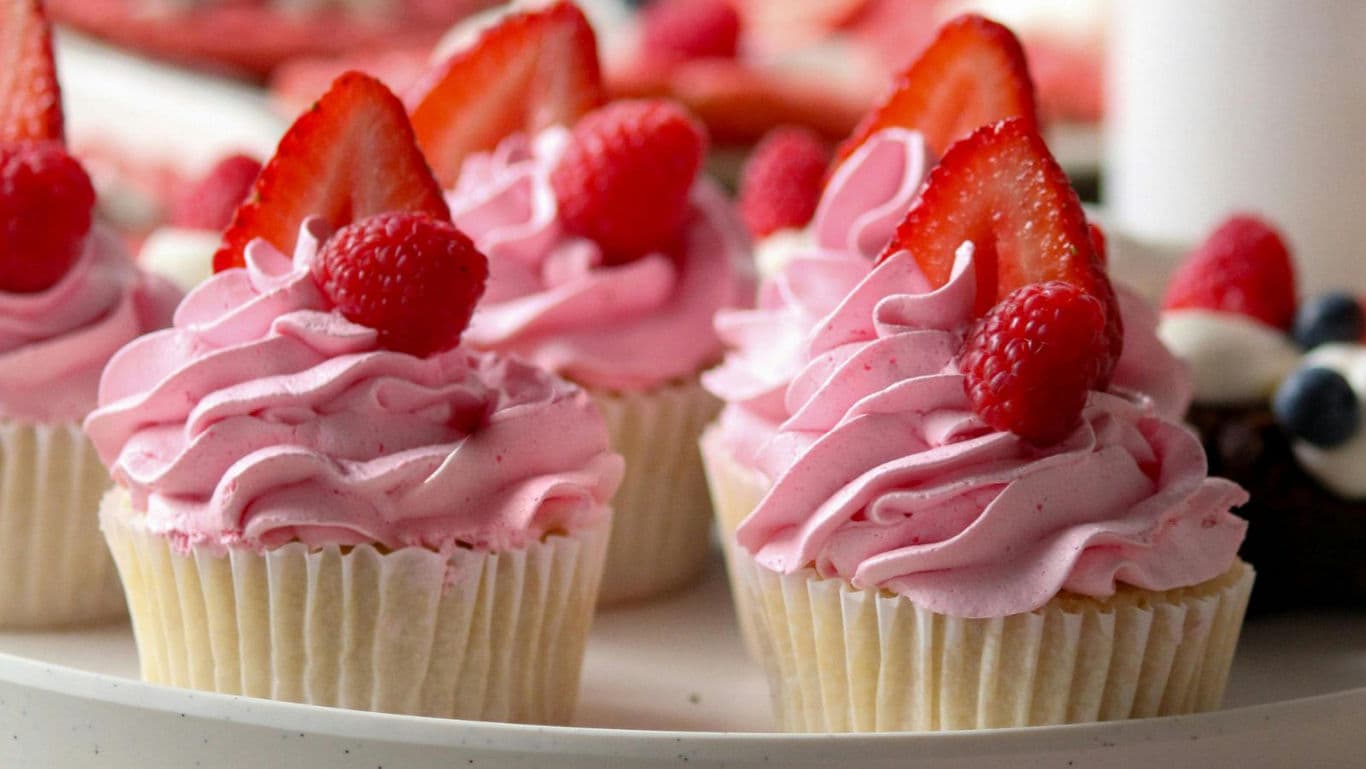 Strawberry and Raspberry Topped Cupcakes