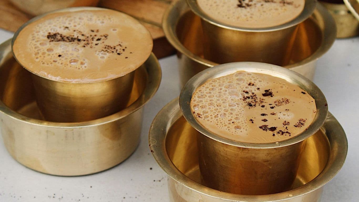 Traditional South Indian Filter Coffee in Brass Tumblers