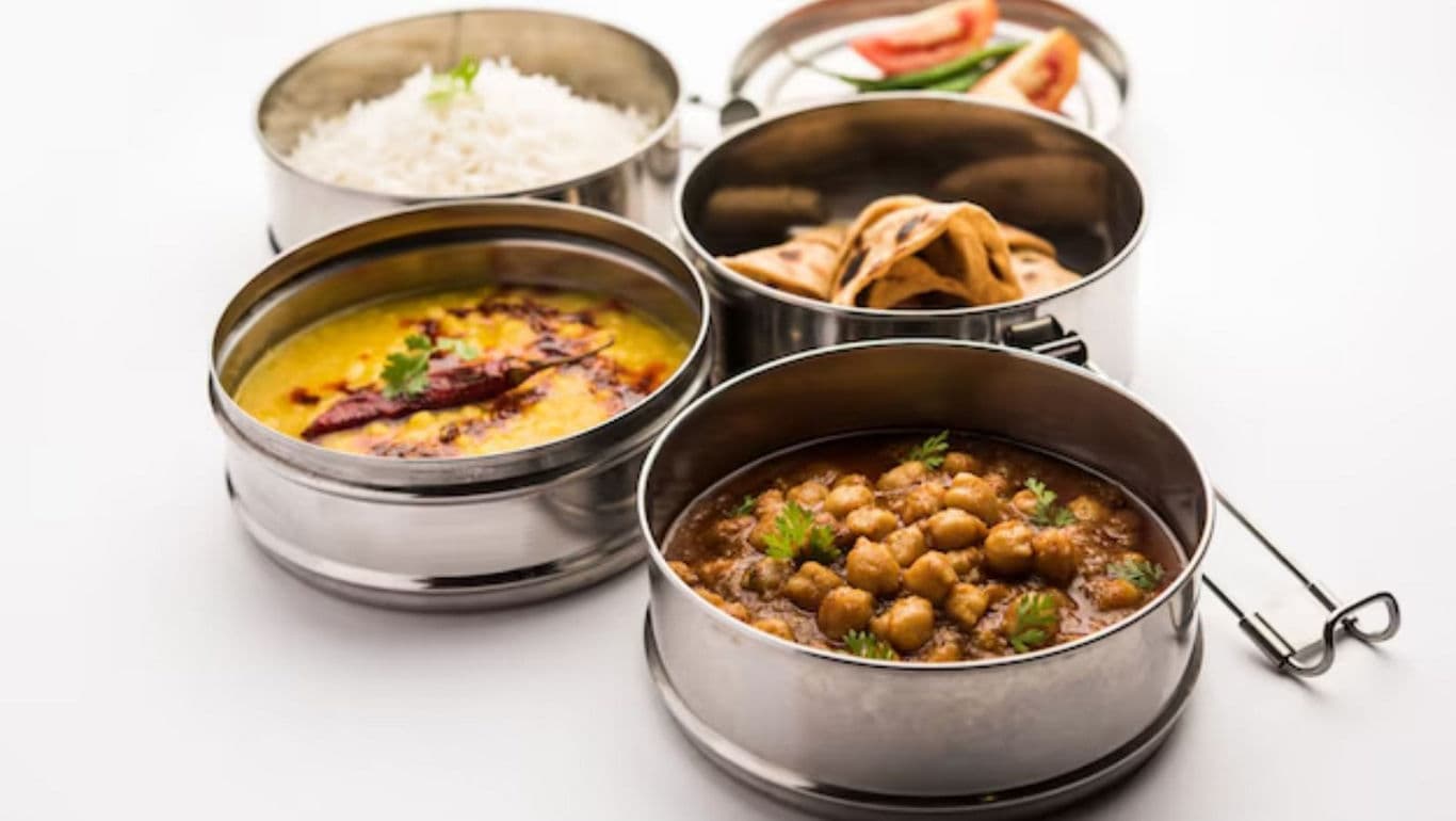 Indian Tiffin with Lentils, Rice, and Curry