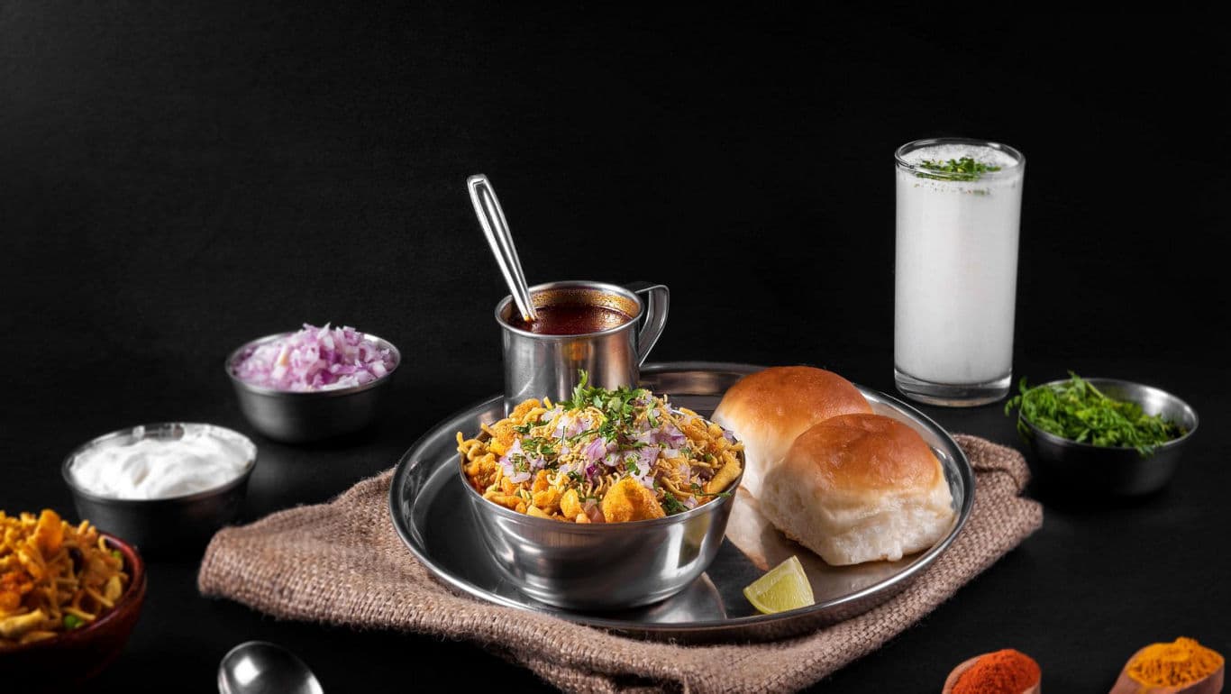 Indian street food with pav and buttermilk