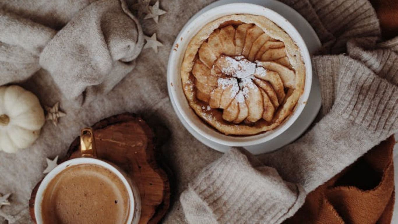 Cozy autumn dessert with coffee and pie