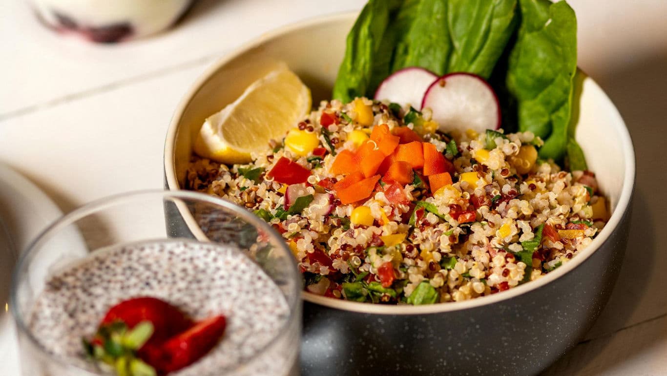 Healthy quinoa salad with chia pudding