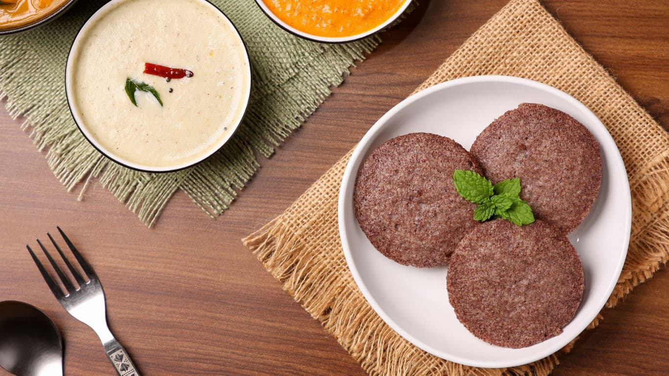 Traditional millet pancakes with chutneys