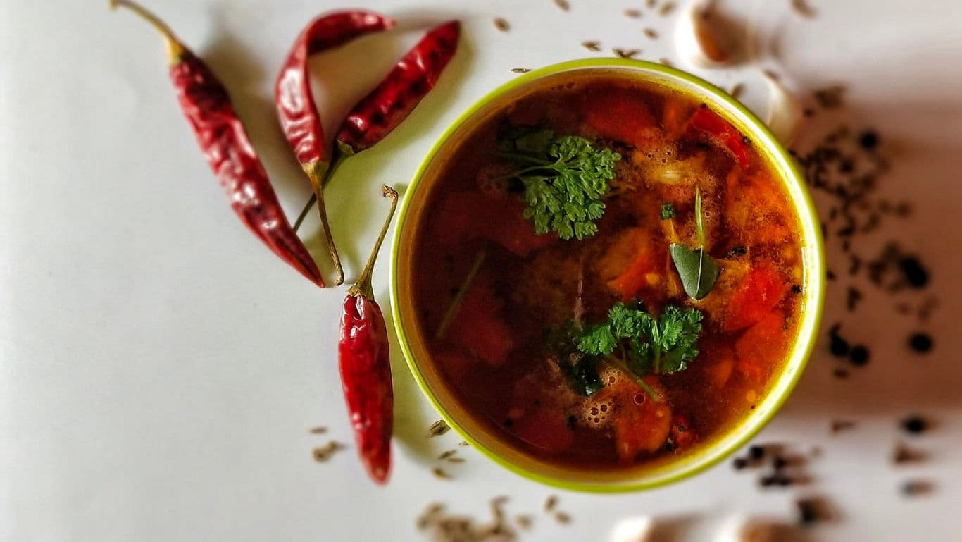 Spicy Indian Soup with Fresh Herbs and Chilies