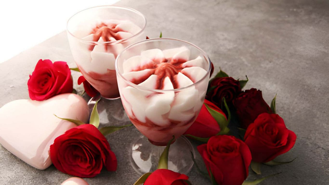 Romantic Dessert with Roses and Heart