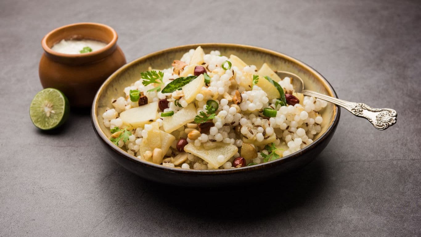 Traditional sabudana khichdi with yogurt side