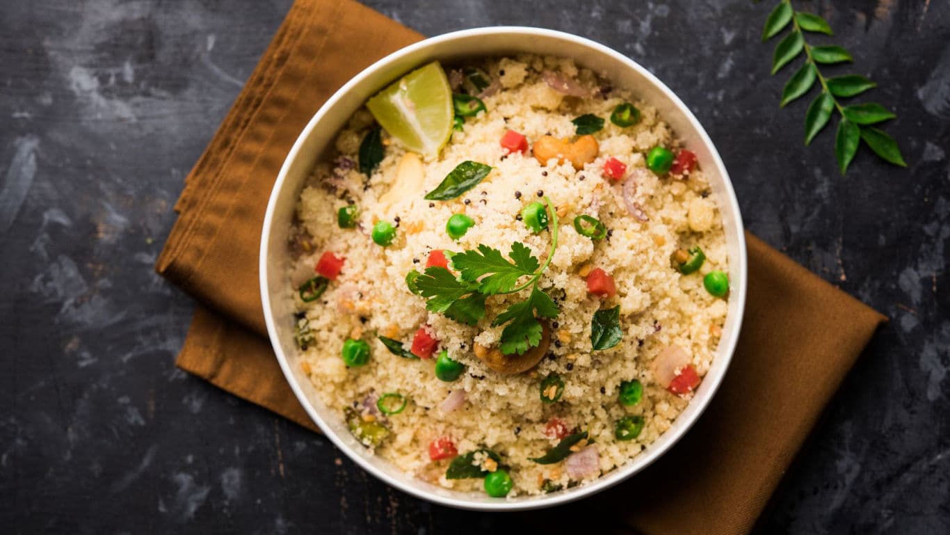 Bowl of colorful vegetable couscous